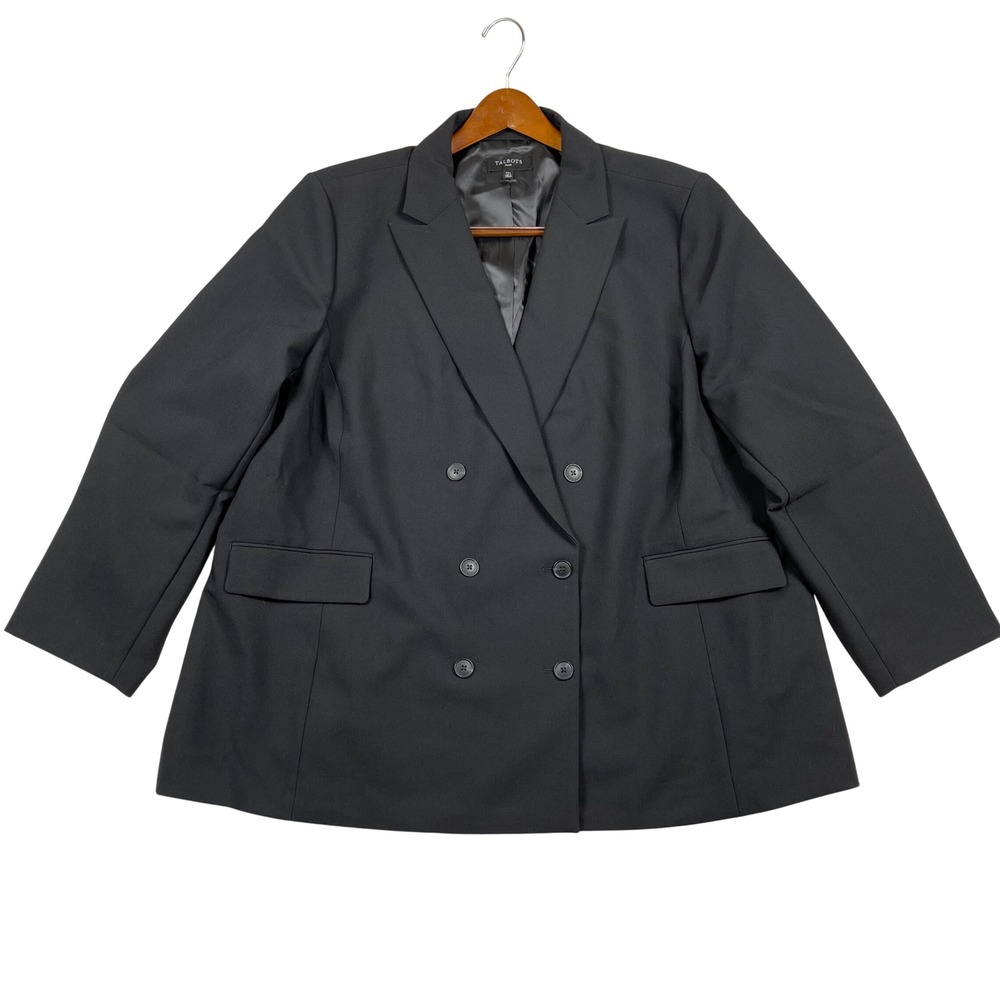 Talbots Double Breasted Blazer Womens 22W Black Plus Size Professional Lined